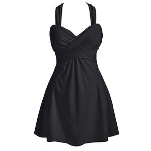 COCOPEAR  Black Women's Elegant Crossover Swimdress Skirted‎ Swimsuit 2XL
